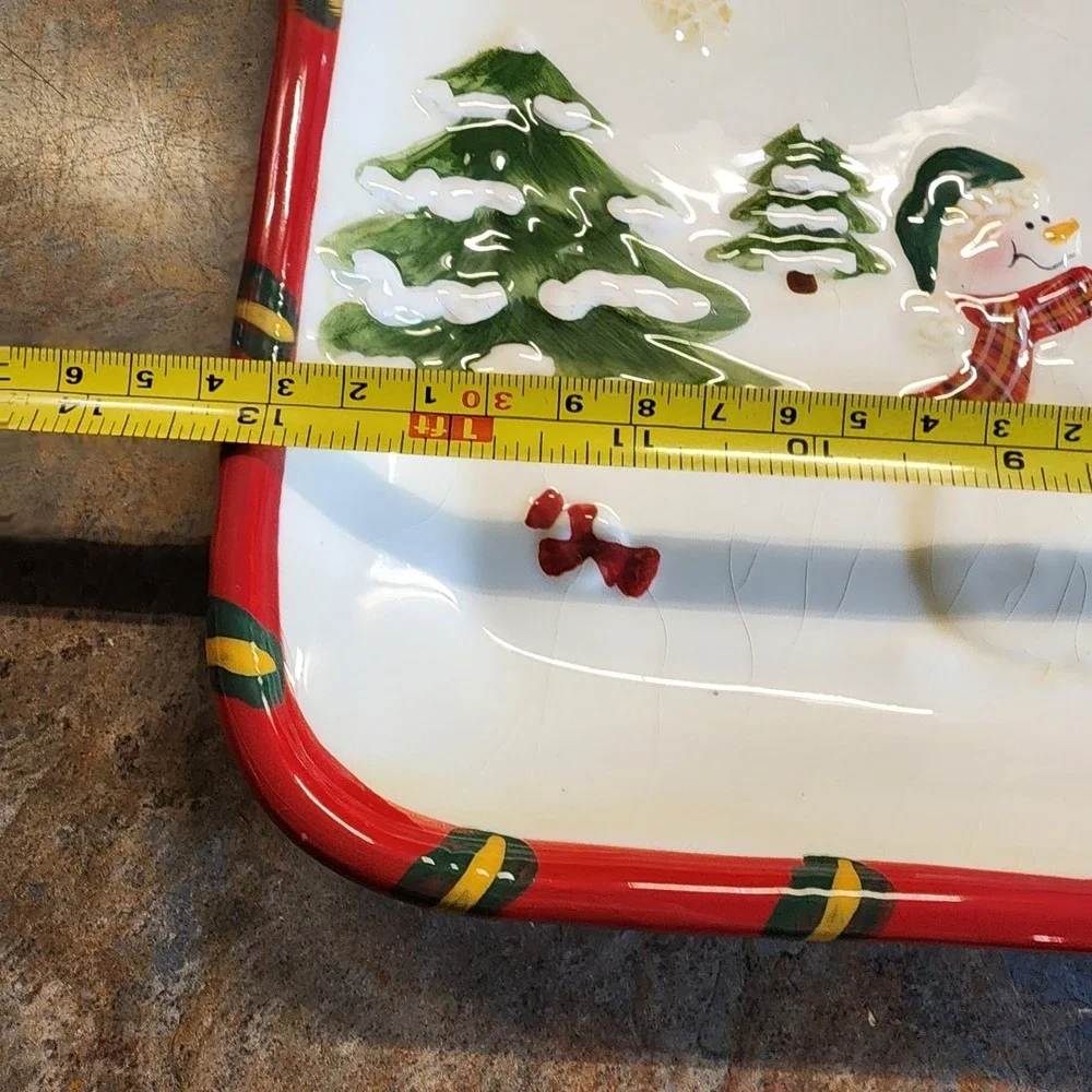 Decorative Vintage Christmas Serving Tray Plate W Santa & Snowman 13